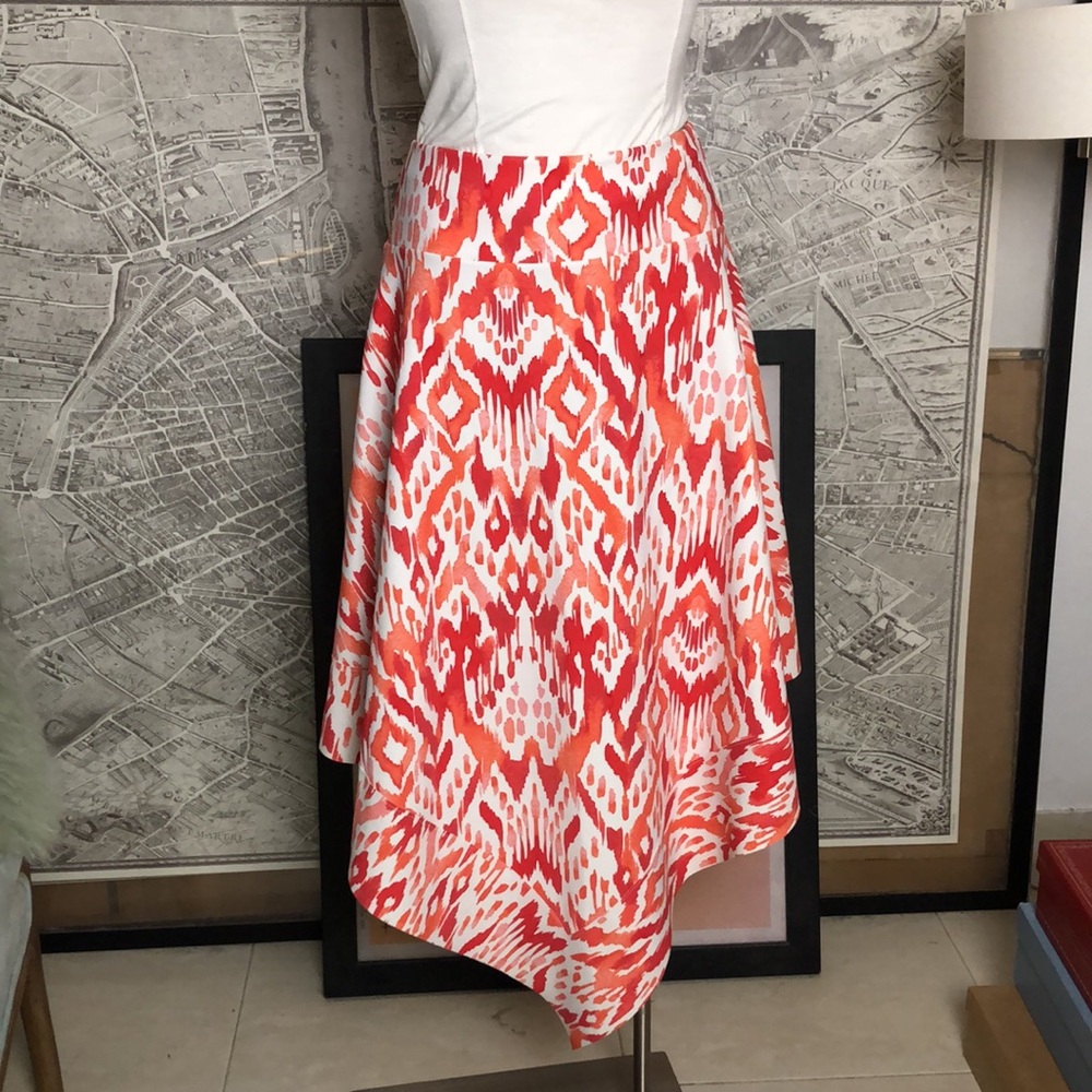 CHIARA BONI Red & Orange Printed A-Line Skirt Size 4